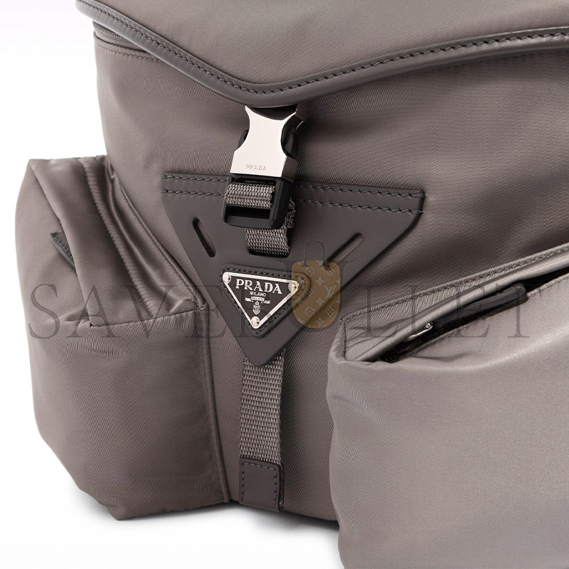 PRADA IRON GRAY RE-NYLON AND LEATHER SHOULDER BAG 2VD062 (29*23*15cm) 